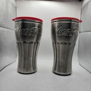 COCA-COLA COKE STAINLESS VINTAGE THERMO SERV DRINKING TRAVEL MUG INSULATED  X2